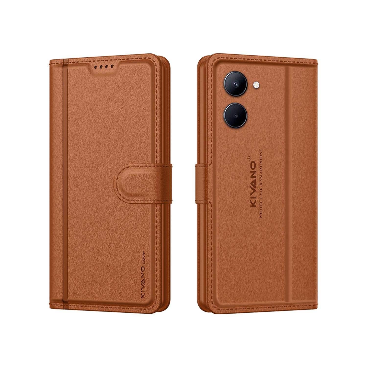Leather Wallet Case for Realme C33 ?Stylish Flip Folio Cover with Card Holder, Stand -KIVANO LUXE - Aibex